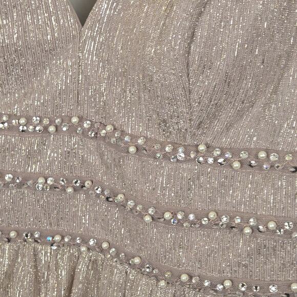 City Triangles Metallic ALine Gown with Beaded Waist Bands Blush PROM WEDDING 13 - Picture 4 of 12